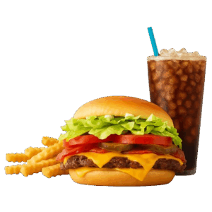 Burger, fries, and soda combo meal