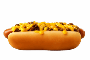 Hot dog topped with chili and cheese