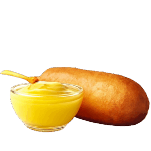 Corn dog with mustard dipping sauce