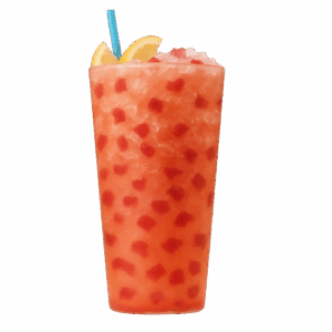 Colorful drink with strawberry garnish