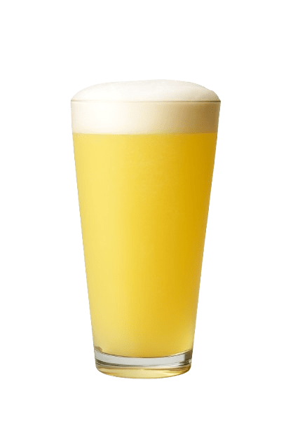 Frothy yellow beverage in glass
